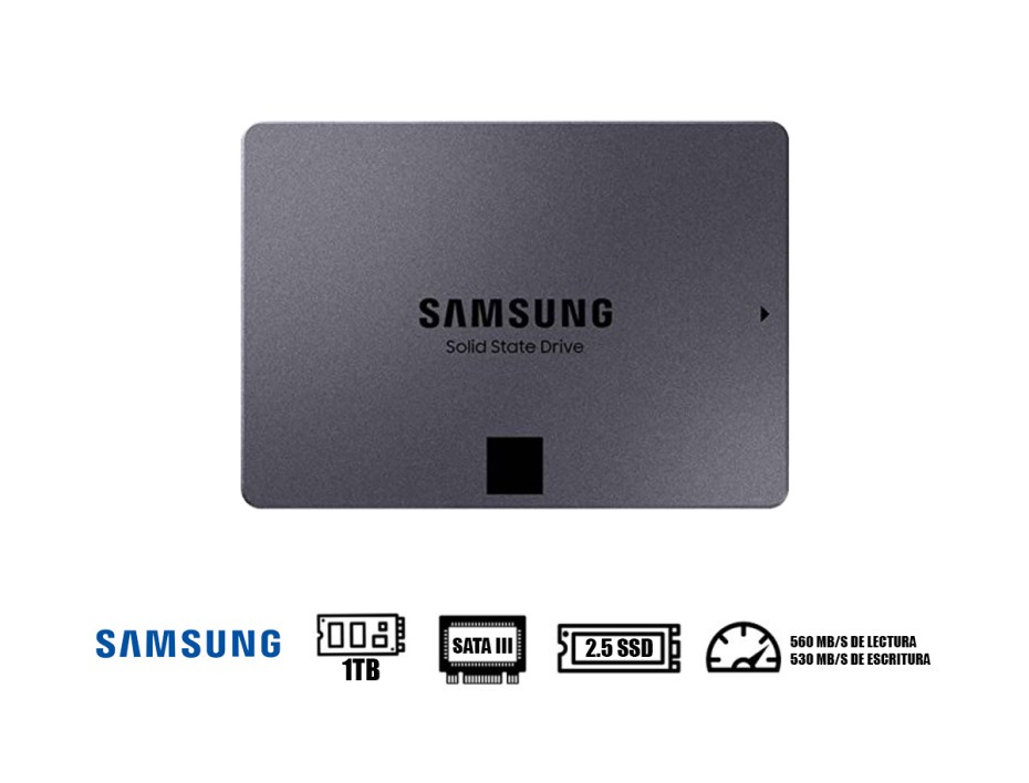UNIDAD DE ALMACENAMIENTO SSD SATA 2.5 SAMSUNG 1TB 870 QVO (MZ-77Q1T0B/AM) 560MB/S