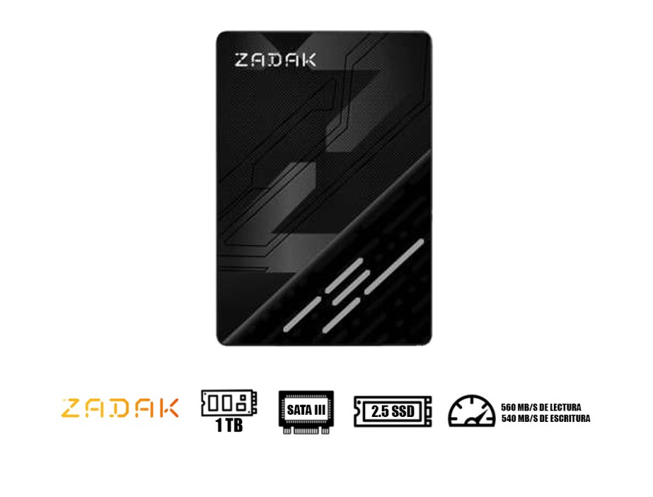 DISCO SOLIDO SSD SATA 2.5 ZADAK 1TB TWSS3, UNIDAD DE ALMACENAMIENTO, COMPATIBLE CON LAPTOP Y PC DE ESCRITORIO (ZS1TBTWSS3-1)