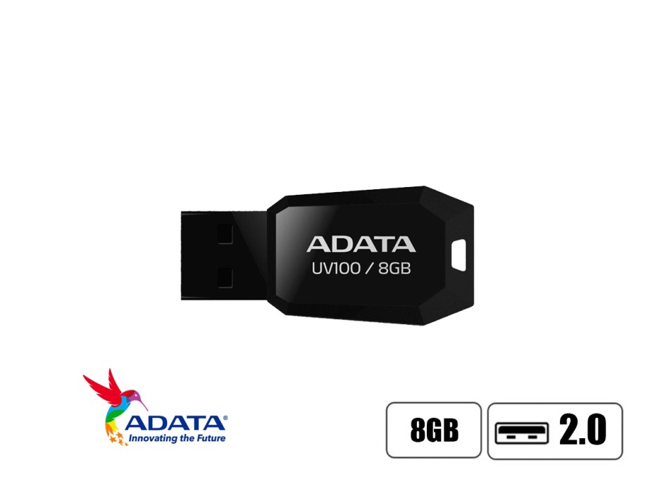 MEMORIA USB ADATA 8GB UV100 NEGRO, DISPOSITIVO DE ALMACENAMIENTO, USB 2.0 (AUV100-8G-RBK)