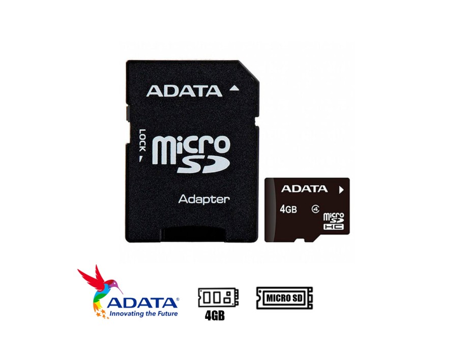 MEMORIA MICRO SD ADATA 4GB C/ CARD ADAPTADOR, TARJETA SD, PARA PC DE ESCRITORIO, LAPTOP, DISPOSITIVOS MOVILES, CAMARAS FOTOGRAFICAS (AUSDH4GCL4-RA1)