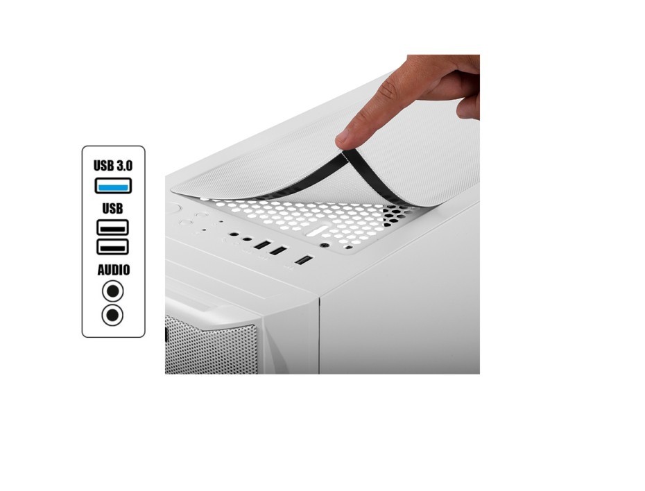 CASE CYBERTEL CYBER COMBAT SIN FUENTE, CON PANEL LATERAL VIDRIO TEMPLADO, COLOR BLANCO, 1 VENTILADOR STRIPE LED RGB, 3 PUERTOS USB (CBX5000WHITE)