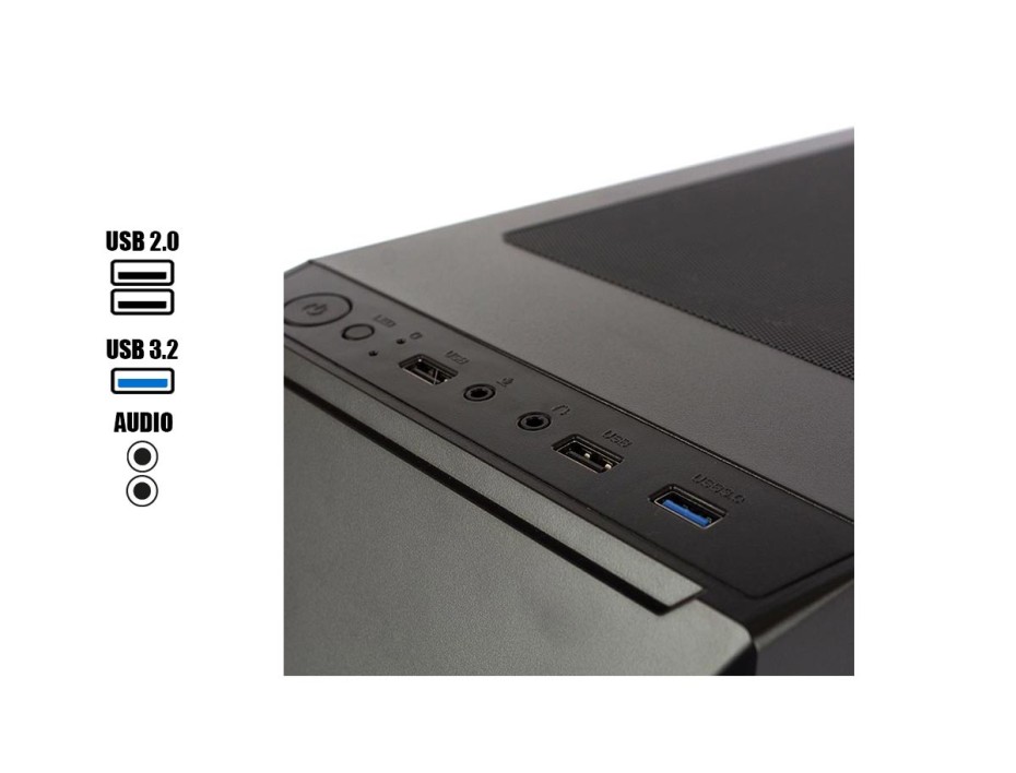 CASE HALION FALCON FUENTE 500W, CON PANEL LATERAL DE VIDRIO TEMPLADO,  2 VENTILADORES LED RGB, 3 PUERTOS USB, SONIDO DE AUDIO, COLOR NEGRO (FALCON)
