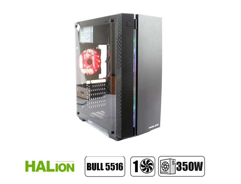 Case Halion Bull 5516 Fuente 350w (bull 5516rgb) Panel De Vidrio, Led Rgb, Negro