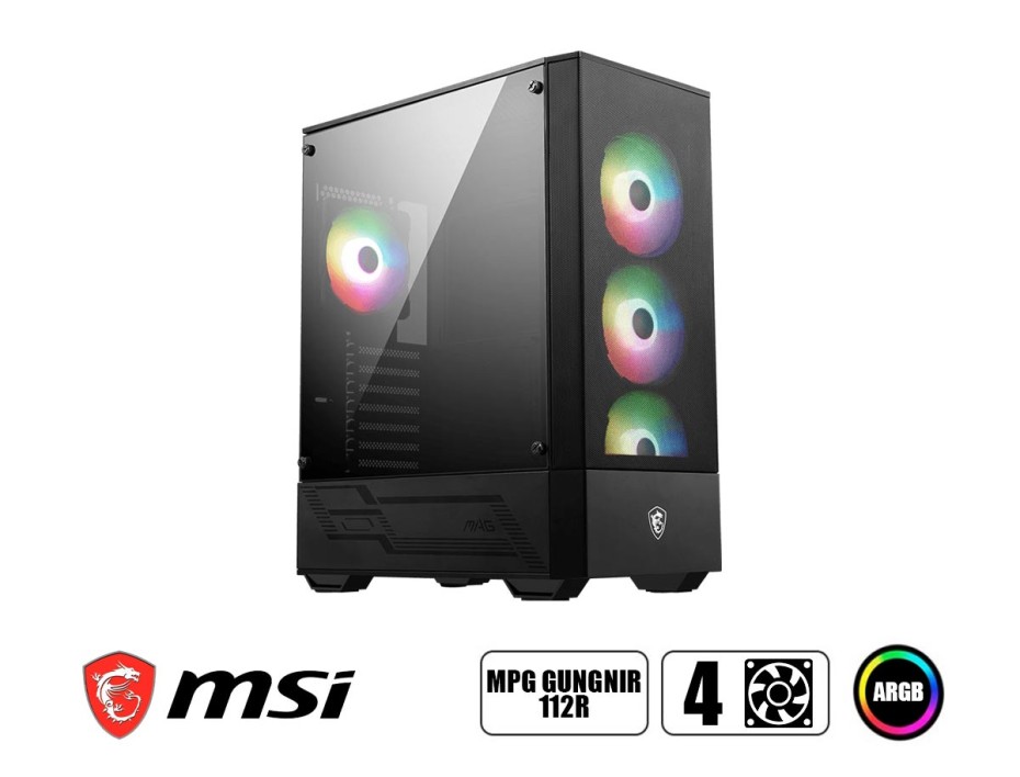CASE MSI MPG FORGE 112R SIN FUENTE, CON PANEL LATERAL DE VIDRIO TEMPLADO, 3 VENTILADORES ARGB FRONTAL + 1 POSTERIOR, 3 PUERTOS USB, NEGRO (FORGE112R)