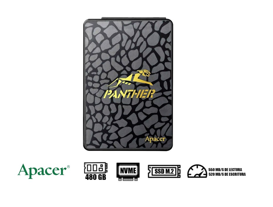 DISCO SOLIDO SSD SATA 2.5 APACER 480GB PANTHER AS340, SATA 3, UNIDAD DE ALMACENAMIENTO, COMPATIBLE CON LAPTOP Y PC DE ESCRITORIO (AP480GAS340G-1)