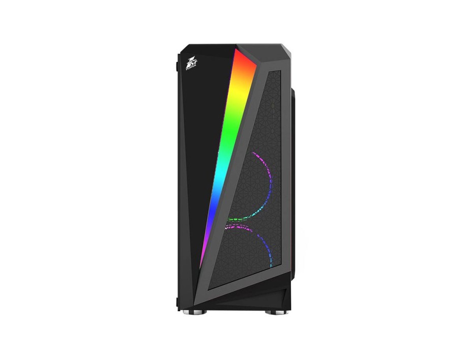 CASE 1STPLAYER RAINBOW R5, SIN FUENTE, COLOR NEGRO 2 PANEL VIDRIO, LED -RGB (1S-CA1ST-R5-BLACK)