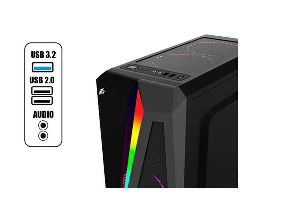 CASE 1STPLAYER RAINBOW R5, SIN FUENTE, COLOR NEGRO 2 PANEL VIDRIO, LED -RGB (1S-CA1ST-R5-BLACK)
