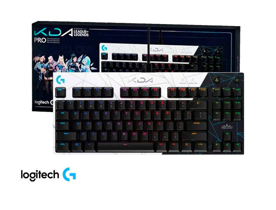 TECLADO LOGITECH GAMER PRO KDA, ILUMINACIÓN RGB LED LIGHTSYNC, INTERRUPTORES GX BLUE CON CLICK PERCEPTIBLE (920-010074)