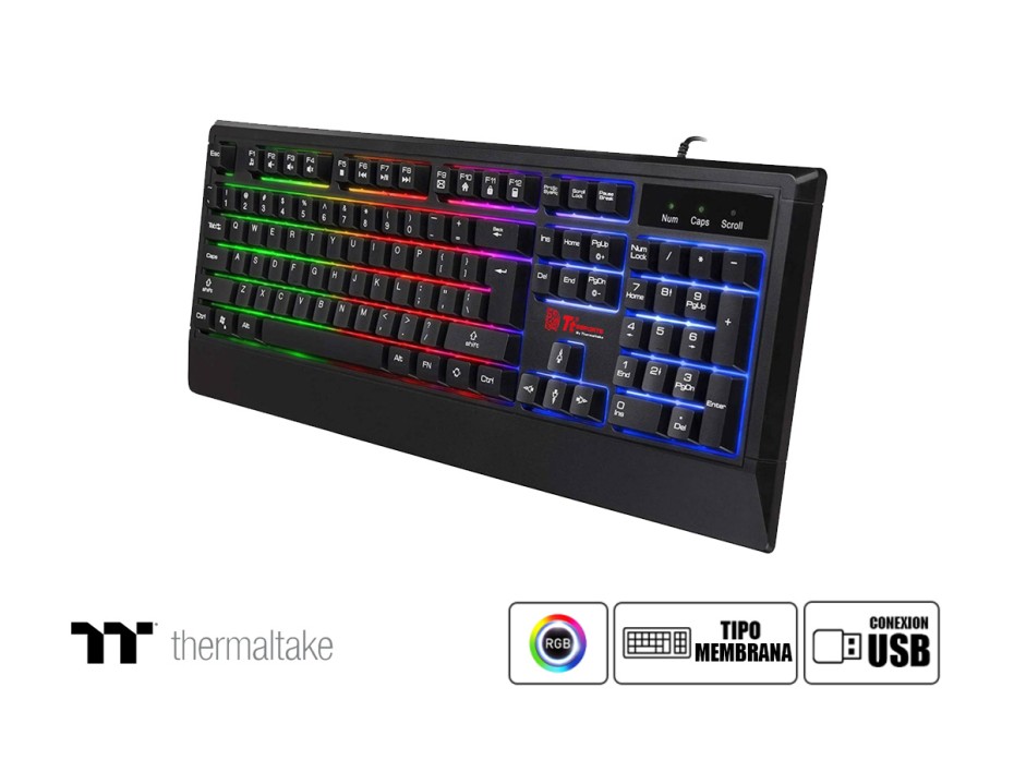 COMBO 2 EN UNO THERMALTAKE CHALLENGER, TECLADO CON ILUMINACION RGB, MOUSE 6 BOTONES SENSOR 2400 DPI, INTERFAZ USB, COLOR NEGRO (CM-CHC-WLXXPL-SP)