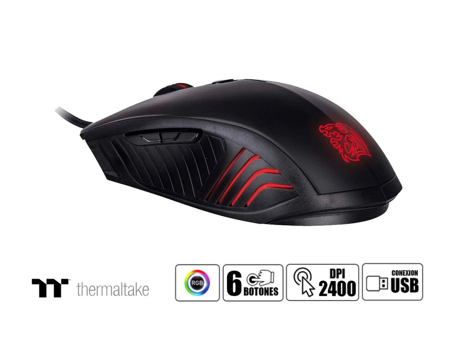 COMBO 2 EN UNO THERMALTAKE CHALLENGER, TECLADO CON ILUMINACION RGB, MOUSE 6 BOTONES SENSOR 2400 DPI, INTERFAZ USB, COLOR NEGRO (CM-CHC-WLXXPL-SP)