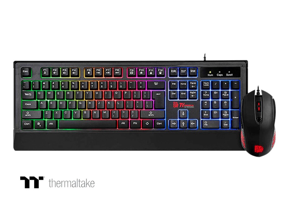 COMBO 2 EN UNO THERMALTAKE CHALLENGER, TECLADO CON ILUMINACION RGB, MOUSE 6 BOTONES SENSOR 2400 DPI, INTERFAZ USB, COLOR NEGRO (CM-CHC-WLXXPL-SP)