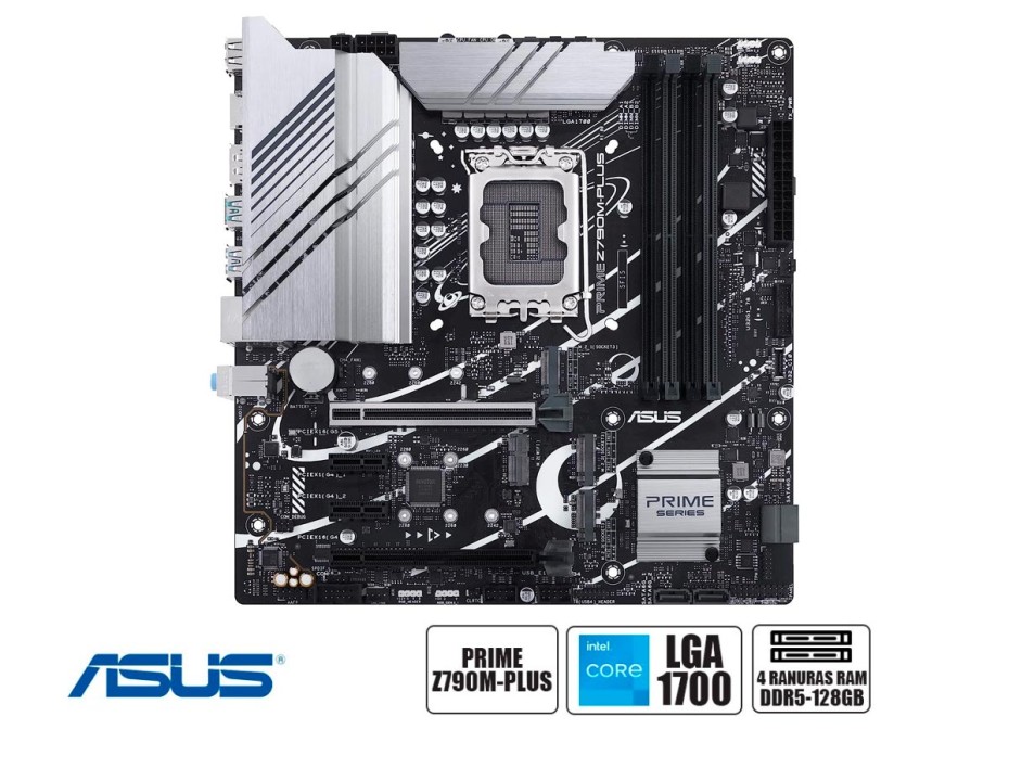PLACA MADRE ASUS PRIME Z790M-PLUS, D5, PARA PROCESADORES INTEL LGA 1700, 4 RANURAS DE MEMORIA DDR5 HASTA 128GB, 12VA 13VA GEN. 7200MHZ (PRIME Z790-P D