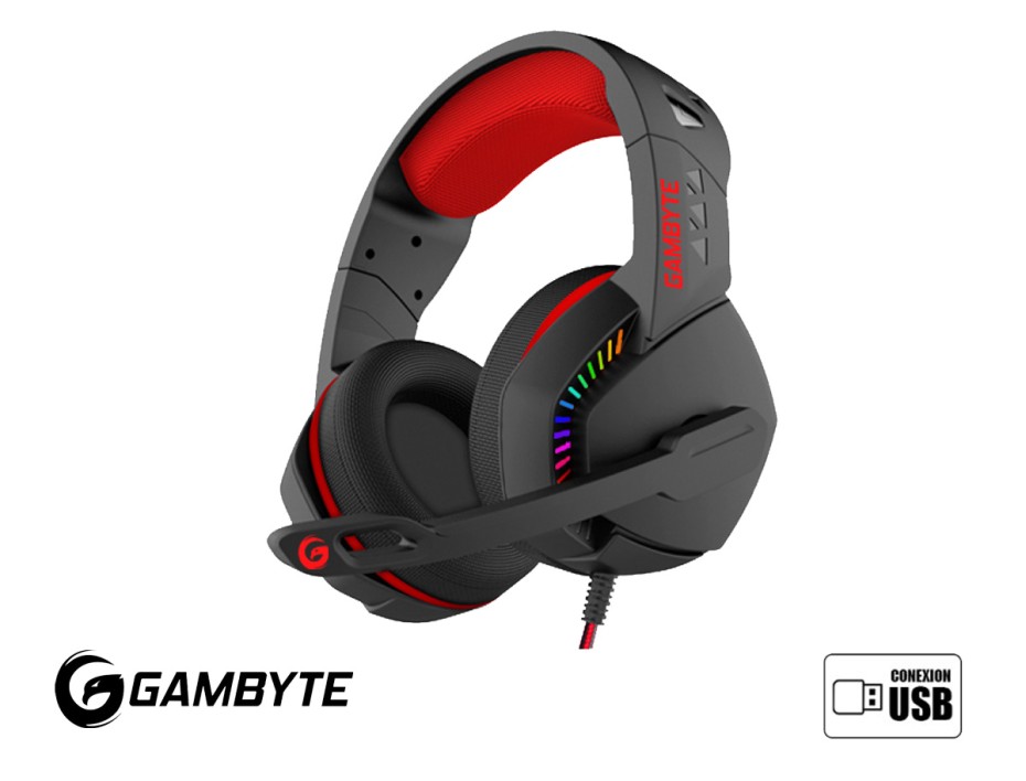 Auricular Gambyte Divine Gaming 7.1 (gi-divineg) Con Microfono, Interfaz Usb, Led Rgb, Rojo
