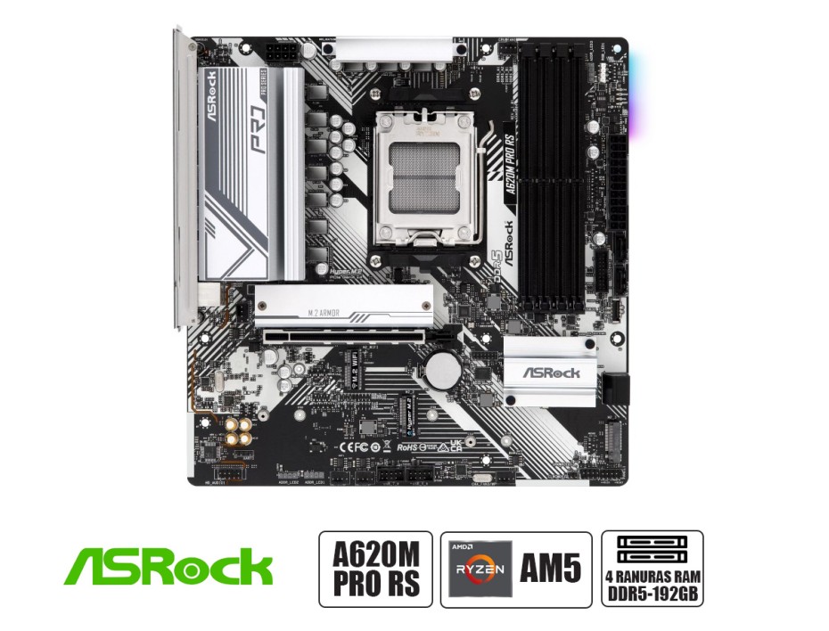 PLACA MADRE ASROCK A620M PRO RS (90MB18) SOCKET AM5 | RAM DDR5 BUSS 7200OC MHZ