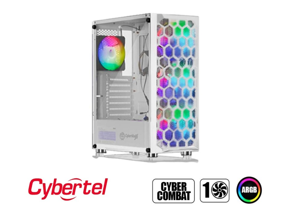 CASE CYBERTEL CYBER COMBAT SIN FUENTE, CON PANEL LATERAL VIDRIO TEMPLADO, COLOR BLANCO, 1 VENTILADOR STRIPE LED RGB, 3 PUERTOS USB (CBX5000WHITE)