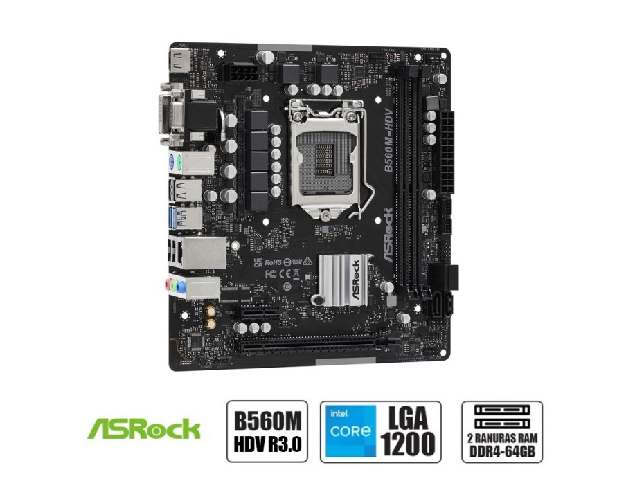 PLACA MADRE INTEL LGA 1200 ASROCK B560M-HDV, R3.0 | DDR4 | BUSS 3200MHZ | (90-MXBLC0-A0UA