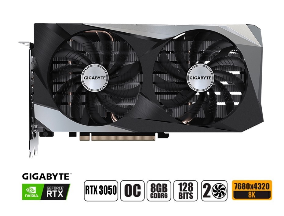 TARJETA DE VIDEO GIGABYTE RTX 3050 WINDFORCE 8GB OC GDDR6 GEFORCE NVIDIA 128 BITS, GRAFICO PARA VIDEOJUEGOS, 2 VENTILADORES ( GV-N3050WF2OC-8GD)
