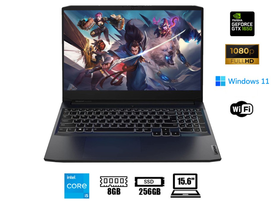 LAPTOP LENOVO CORE I5 GAMING 11300H IP3, 15IHU6, PANTALLA 15.6 PULGADAS FHD, RAM 8GB, SSD  256 GB, VIDEO 1650 4GB, WINDOWS 11 (82K101JVLM)