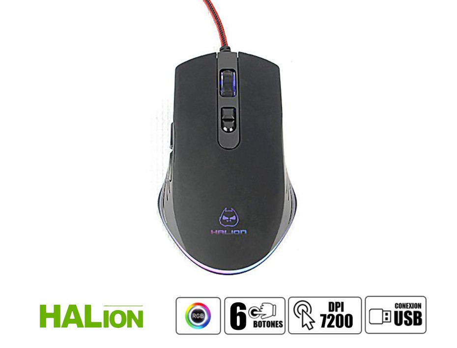MOUSE HALION WING GAMING, SENSOR HASTA 7200 DPI, ILUMINACION RGB, CON 7