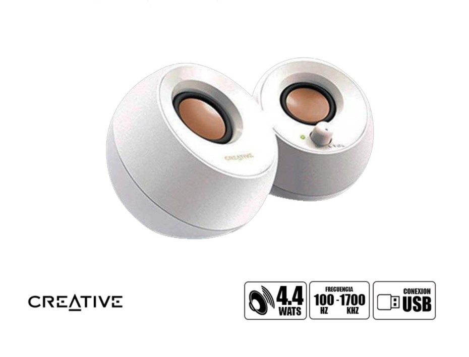Parlante Creative Pebble 4.4 Watts (51mf1680aa001) Interfaz Usb, Frecuencia 100 Hz -17000 Khz, Blanco