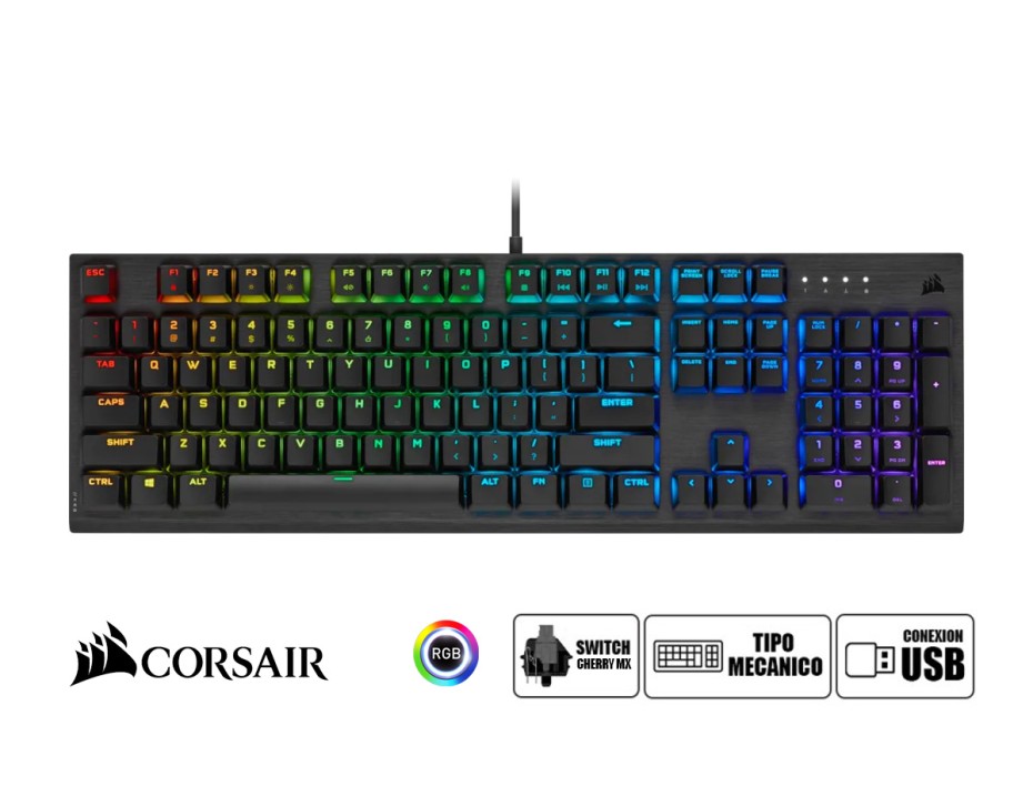 TECLADO CORSAIR GAMING MECANICO K60 RGB PRO LOW PROFILE COLOR NEGRO, (CH-910D018-NA)