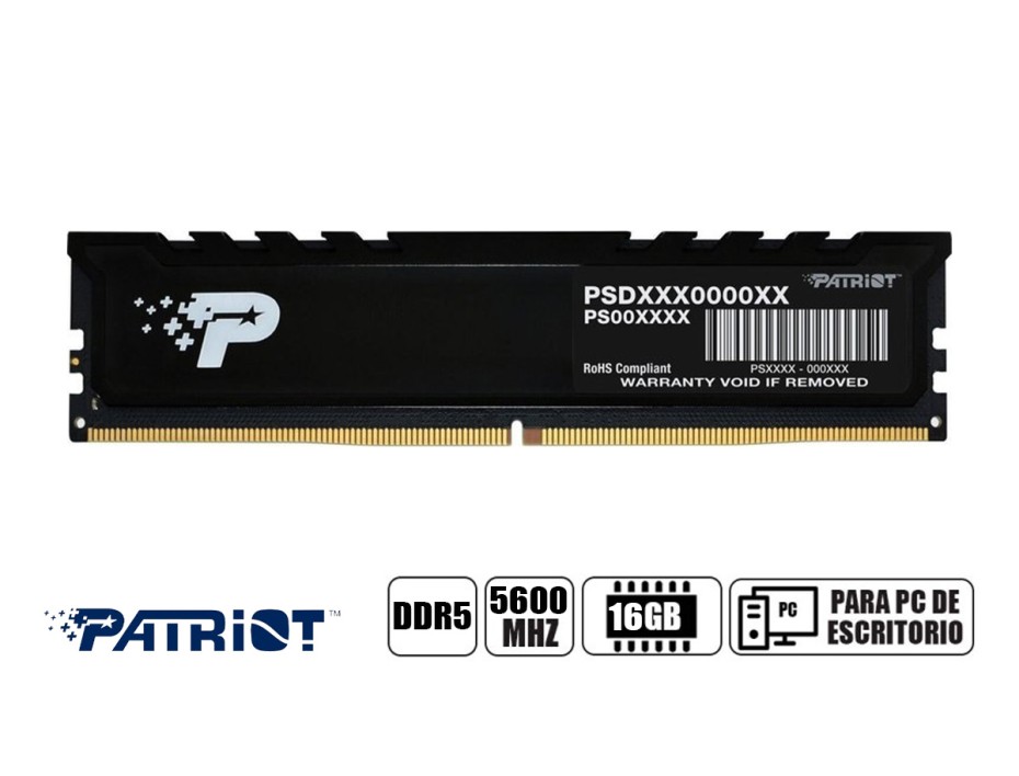 Memoria Ram Patriot Ddr5 16gb Signature Premium (psp516g560081h1) 5600 Mt/s, Negro