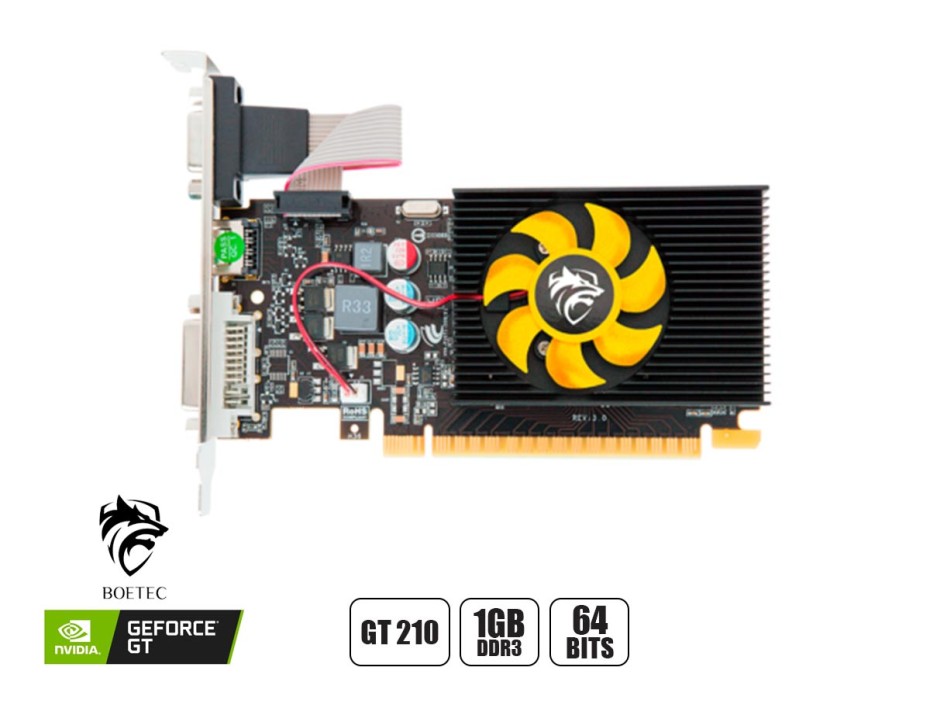 TARJETA DE VIDEO BOETEC GT 210 1GB DDR3 NVIDIA 64 BITS, 1 VENTILADOR (BGT-210LP)