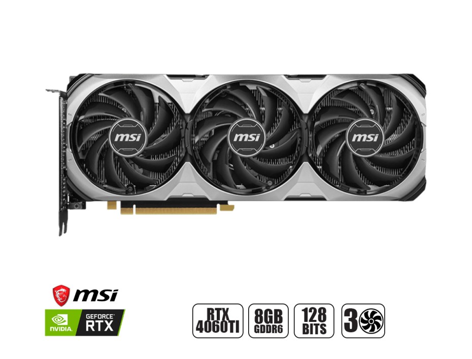 TARJETA DE VIDEO MSI RTX 4060TI 8GB, VENTUS 3X, GDDR6 GEFORCE NVIDIA 128 BITS, GRAFICO PARA VIDEOJUEGOS, 2 VENTILADORES (MSI RTX4060TI V3)