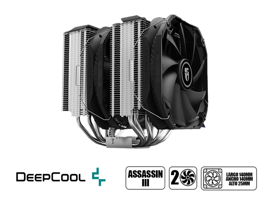 COOLER PARA PROCESADOR, DEEP COOL ASSASSIN III, 165X140X161MM, RODAMIENTO DINAMICO FLUIDO, 2 VENTILADORES, MATERIAL DE ALUMINIO (DP-GS-MCH7-ASN-3)