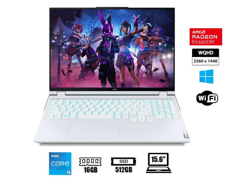 LAPTOP LENOVO RYZEN 5 5600H GAMER, LEGION 5 15ACH6A, PANTALLA 15.6" WQHD IPS, RAM 16GB, DISCO SSD 512GB, VIDEO RX 6600M 8GB, WINDOWS 11 (82NW006SAR)