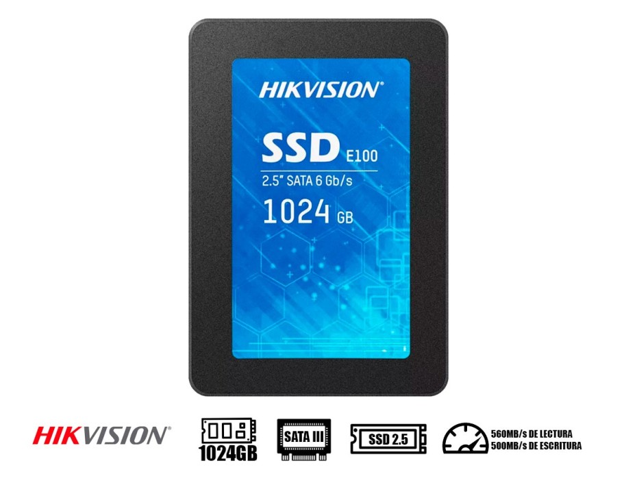 DISCO SOLIDO SSD SATA 2.5 HIKVISION 1TB, E100, LECTURA 550 MB/S Y DE ESCRITURA 430 MB/S,  COMPATIBLE CON LAPTOP Y PC  (HS-SSD-E100(STD)/1024G)