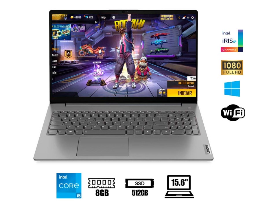 LAPTOP LENOVO CORE I5 1235U V15 G3 IAP, PANTALLA 15.6 PULGADAS FHD TN, RAM 8GB, SSD 512GB, WINDOWS FREE, (82TT00CXLM )