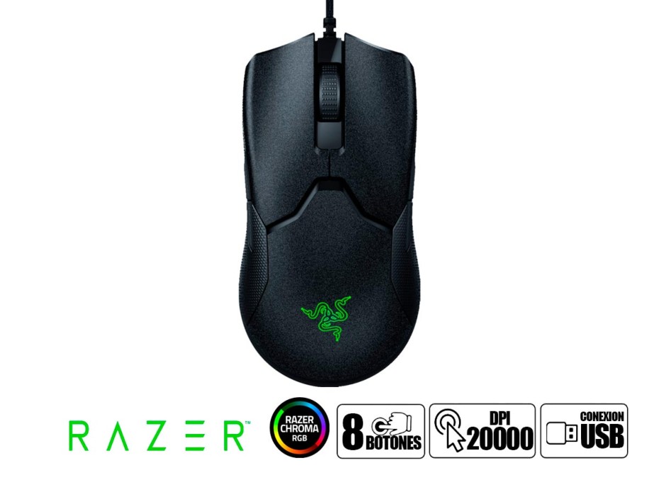 MOUSE INALAMBRICO RAZER GAMING RAZER CHROMA RGB VIPER, HASTA 8000 DPI, CON RECEPTOR USB, DISEÑO ERGONOMICO, 8 BOTONES, NEGRO ( RZ01-03580100-R3M1)