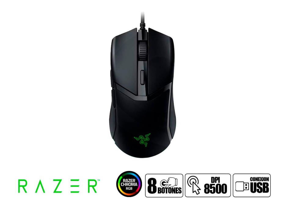 MOUSE RAZER COBRA GAMING, COBRA CHROMA RGB LIGHTWEIGHT, HASTA 8500 DPI CON RECEPTOR USB DISEÑO ERGONOMICO 8 BOTONES NEGRO ( RZ01-04650100-R3M1)