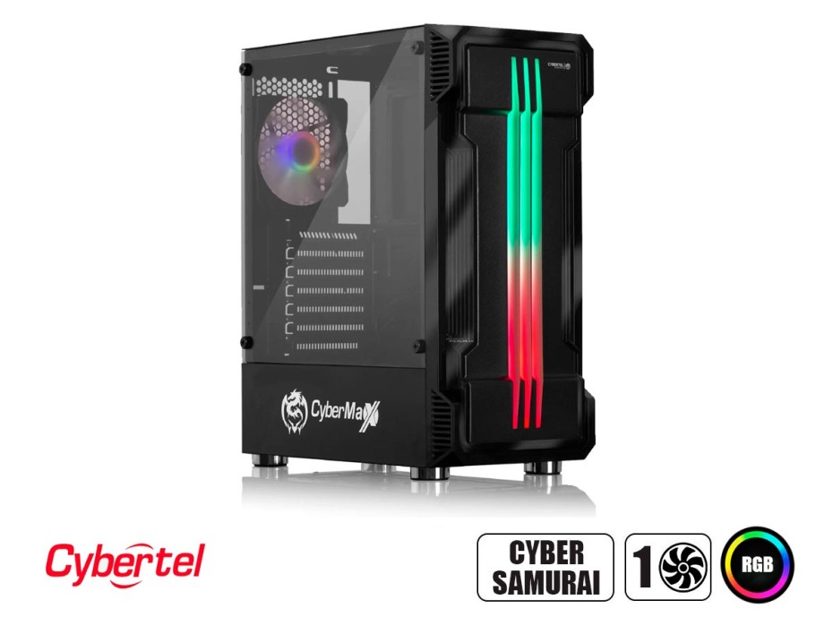CASE CYBERTEL CYBER SAMURAI SIN FUENTE, BLANCO CON PANEL LATERAL VIDRIO TEMPLADO, 1 VENTILADOR STRIPE LED RGB, 3 PUERTOS USB, (CBX5021)