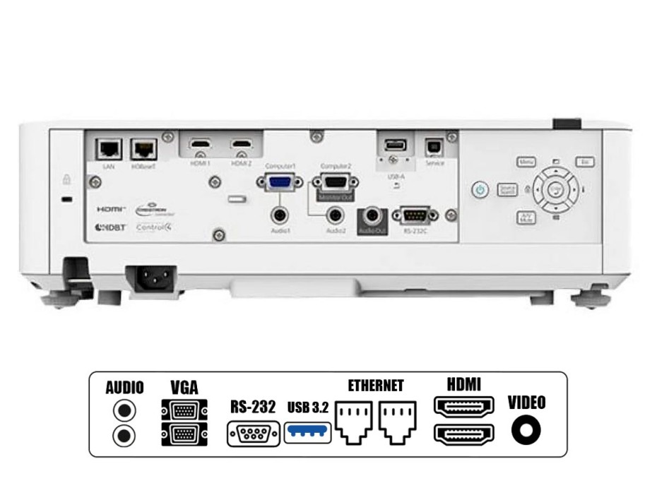 PROYECTOR EPSON POWERLITE L520, LASER TIRO LARGO WXGA 29" A 100" | VGA - 2HDMI - LAN (RJ45) (V11HA31020)
