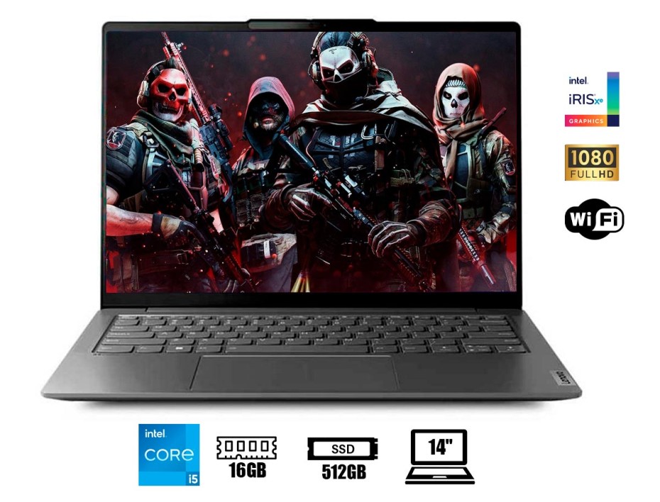 Laptop Lenovo Core I5-1340p Yoga Slim 6 14irp8 (82wv002llm) Pantalla 14" 2.2k, Ram 16gb, Ssd M.2 512gb, Win11 Home, Es., 13gen.