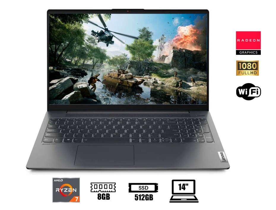 LAPTOP LENOVO 5 14ALC05 AMD RYZEN™ 7 5700U, SSD 512GB, RAM 8GB, 14" FHD TOUCHSCREEN WIN11 GRAPHITE GRAY BACKLIT KEYBOARD FP READE (82LM00UEUS)
