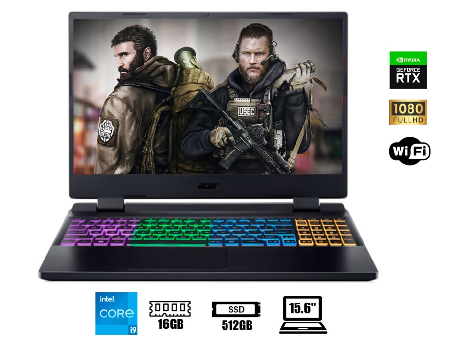 Laptop Acer Core I9-12900h Nitro 5 An515-58-93j Gaming (nh.qhysa.003) 15.6" Fhd 144hz, Ram 16gb, Ssd 512gb, Rtx 3060 6gb, Win11, Us., 12gen.