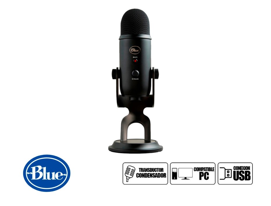MICROFONO BLUE YETI STREAMING CARDIOID, TIENE SALIDA DE AURICULARES SIN LATENCIA, CONEXION USB, PARA PC, OMNI-BI LED BLACK (988-000504)