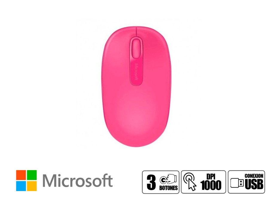 MOUSE INALAMBRICO MICROSOFT 1850, HASTA 1000 DPI, CON RECEOTOR USB, DISEÑO ERGONOMICO, 3 BOTONES, MAGENTA  (U7Z-00062 )