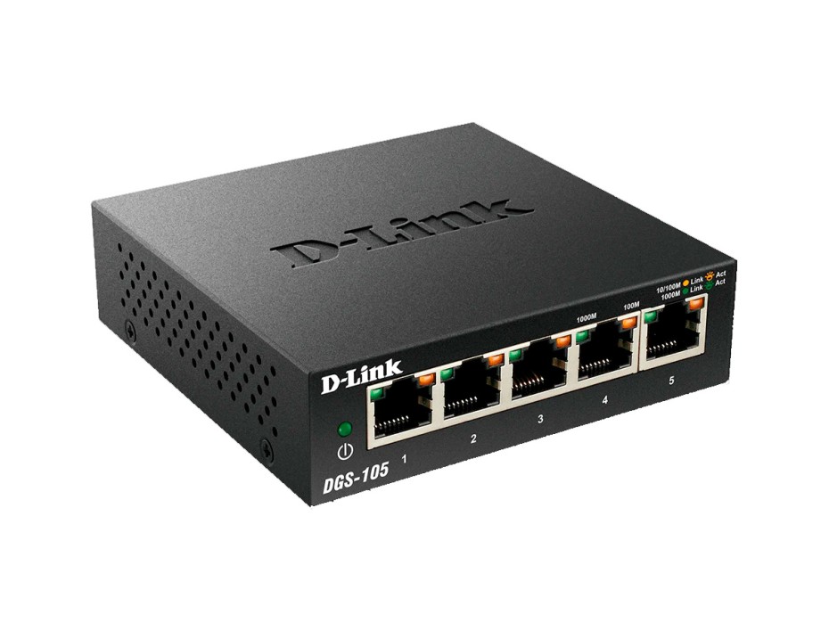 SWITCH D-LINK 5 PUERTOS, GIGAABIT 10/100/1000 MBPS  ( DGS-105 )