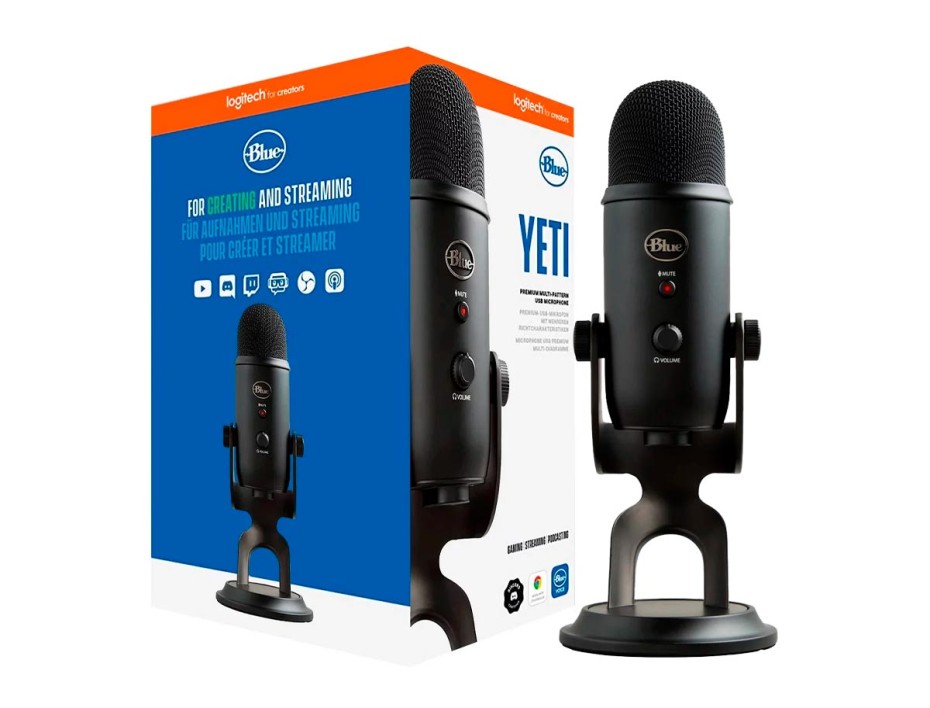 MICROFONO BLUE YETI STREAMING CARDIOID, TIENE SALIDA DE AURICULARES SIN LATENCIA, CONEXION USB, PARA PC, OMNI-BI LED BLACK (988-000504)