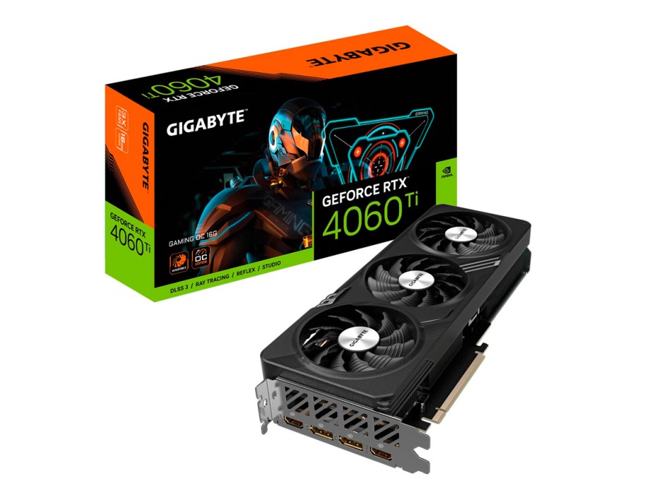 TARJETA DE VIDEO GIGABYTE RTX 4060TI 16GB, GAMING , GDDR6 GEFORCE NVIDIA 128 BITS, GRAFICO PARA VIDEOJUEGOS, 3 VENTILADORES ( GV-N406TGAMINGOC-16 )