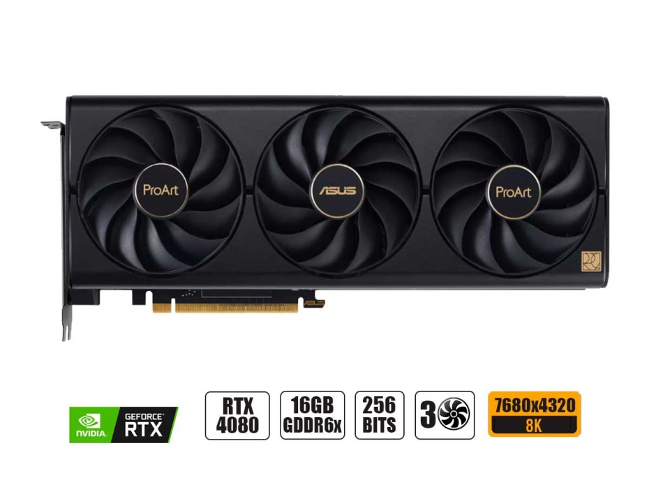 TARJETA DE VIDEO ASUS PROART GEFORCE RTX 4080 16GB GDDR6X 256BITS, 3 VENTILADORES, PCI4 (PROART-RTX4080-16G)