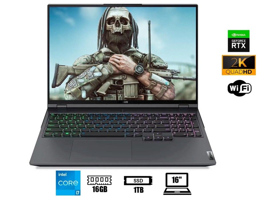 LAPTOP LENOVO LEGION 5 PRO CORE I7-12700H 16IAH7H GAMING, 16" SSD 1TB, RAM 16GB WQXGA 2K 165HZ, RTX 3070 8GB STORM RGB, WIN11, 12GEN. (82RF00DBUS)