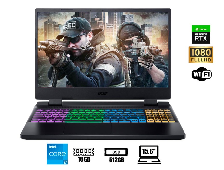LAPTOP ACER NITRO 5 AN515-58-76ND GAMING CORE I7-12700H, 15.6" FHD, SSD 512GB, RAM 16GB, RTX 3060 6GB,165HZ,WIN11, SHALE BLACK, 12GEN. (NH.QHYAA.002)