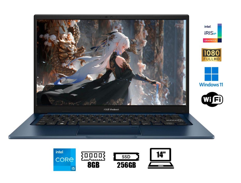 LAPTOP ASUS VIVOBOOK 14 F1404ZA-AS51 SLIM CORE I5-1235U, 14" FHD, SSD 256GB, RAM 8GB, WIN11, QUIET BLUE (F1404ZA-AS51)