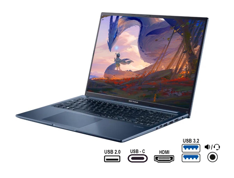 LAPTOP ASUS VIVOBOOK M1603QA-R712512 AMD RYZEN 7 5800HS, 16" 1600X768, SSD 512GB, RAM 12GB, WIN11, QUIET BLUE (M1603QA-R712512)