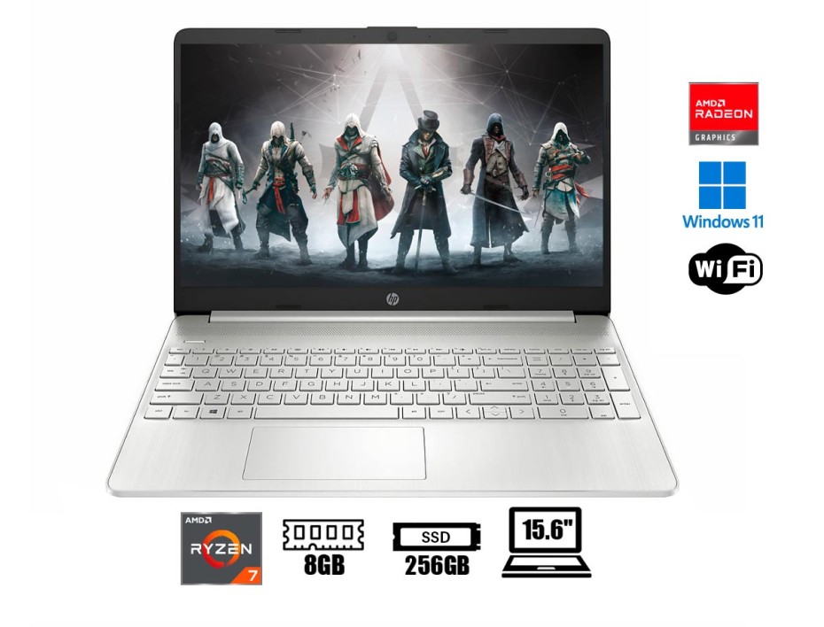 LAPTOP HP 15-EF2025 RYZEN 7 5700U, 15.6" 1366X768, SSD 256GB, RAM 8GB, MICRO-EDGE, WIN11 NATURAL SILVER (518W2UA#ABA)